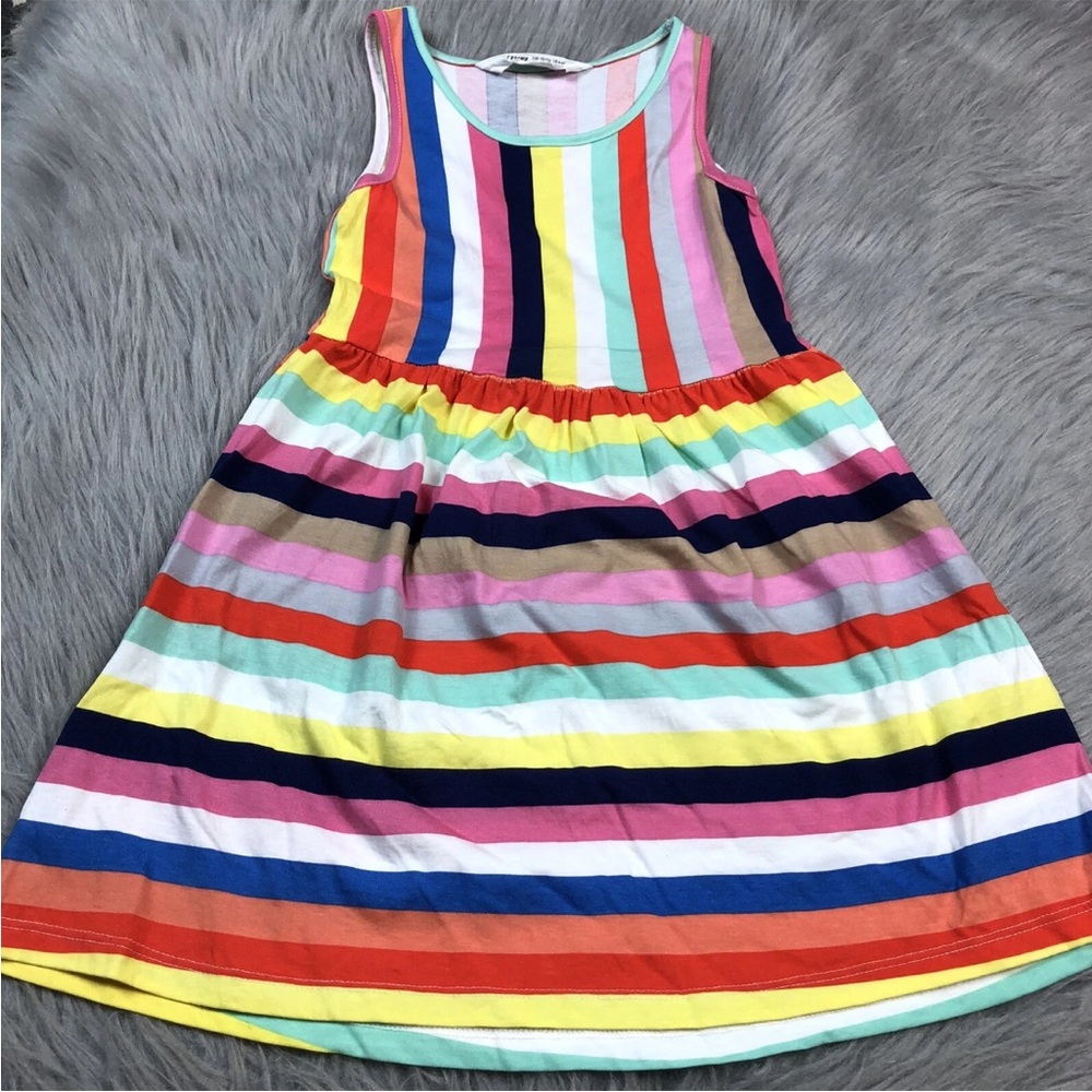 H&M Girls 4-6 Years Rainbow Multicolored Striped Tank Dress